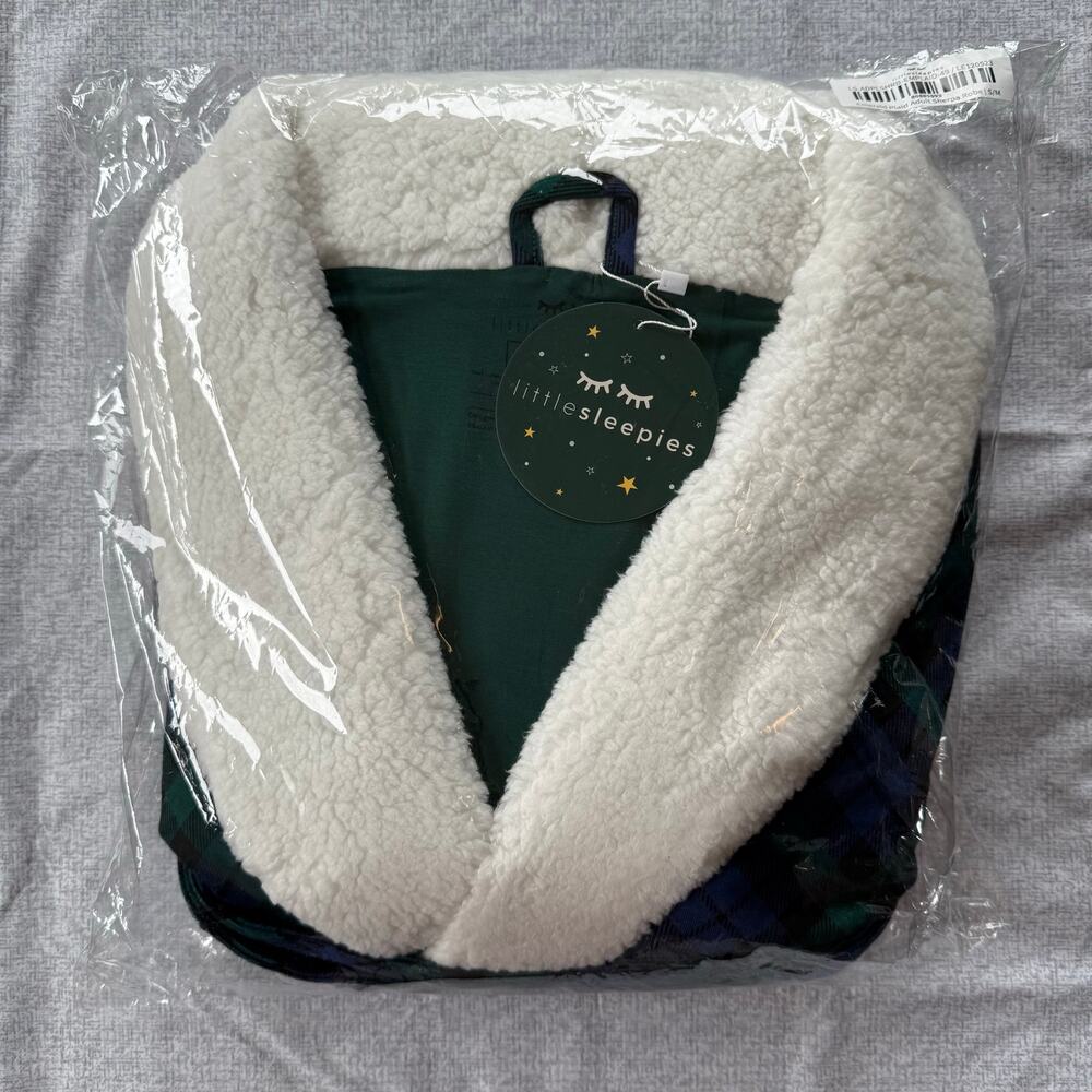Little Sleepies Emerald Plaid Adult Sherpa Robe Size S/M New in Package